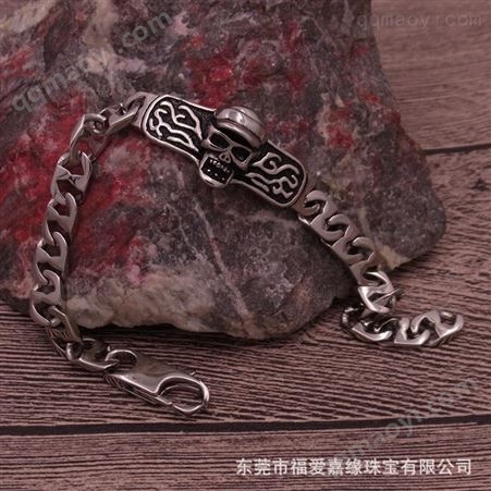 中國臺灣朋克鈦鋼帶帽骷髏頭手鏈 另類工藝加工廠 歐美仿古時尚訂做